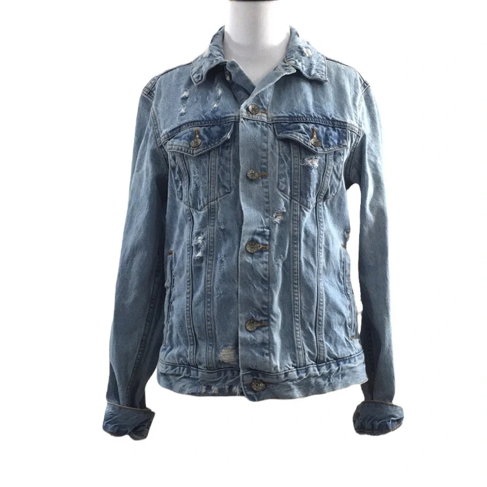 BDG Jean Jacket Womens XS Button Front Light Wash Cotton Distressed Denim
